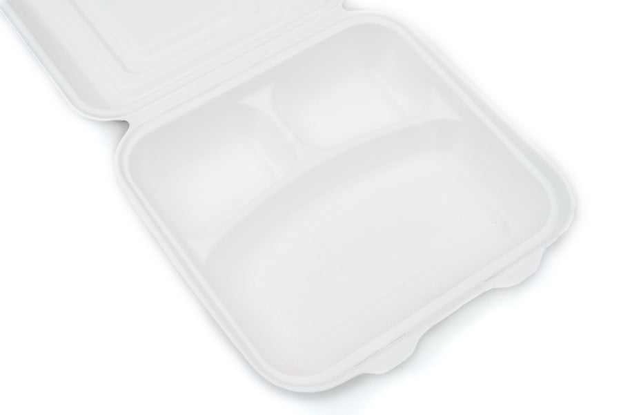 3 Compartment Hinged Food Box 9 x 9"
